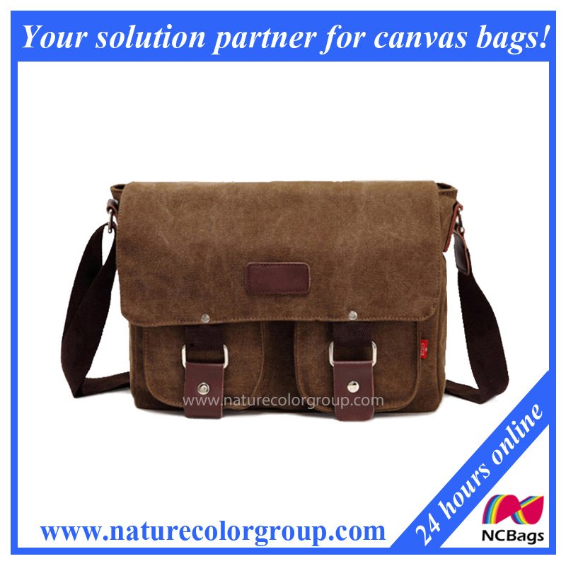 Fashion Designer Washed Canvas Messenger Bags with Genuine Leather (MSB-002)
