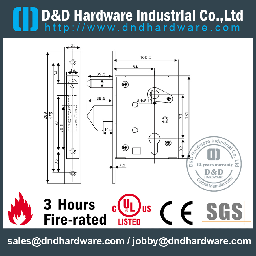 Cerradura de posicionamiento cilíndrica de acero inoxidable para puerta de metal-DDML035