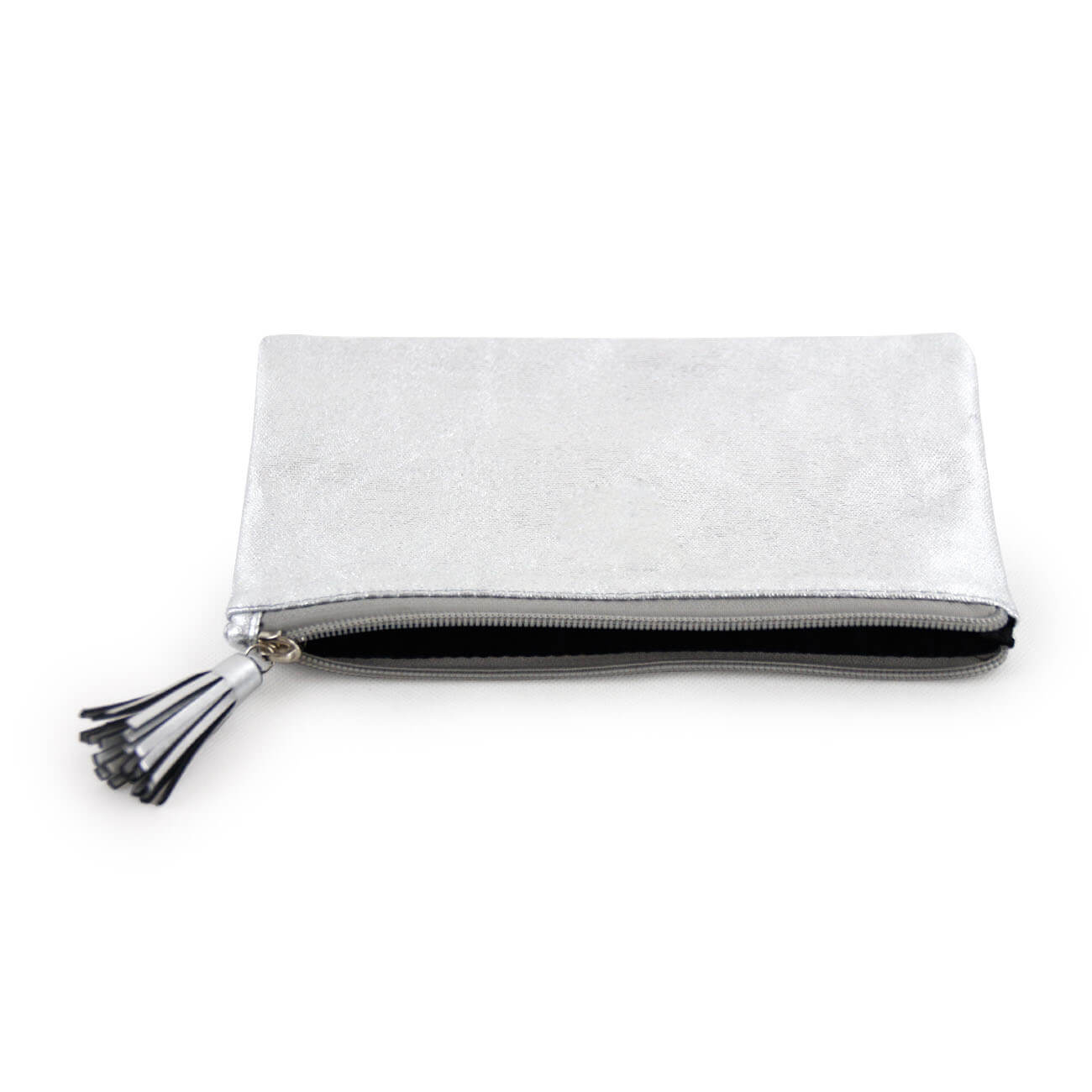 Laminated Silver Canvas Makeup Pouch
