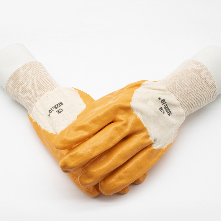 CE EN 388 Oil Resistant Open Back Yellow Nitrile Dipped Work Gloves