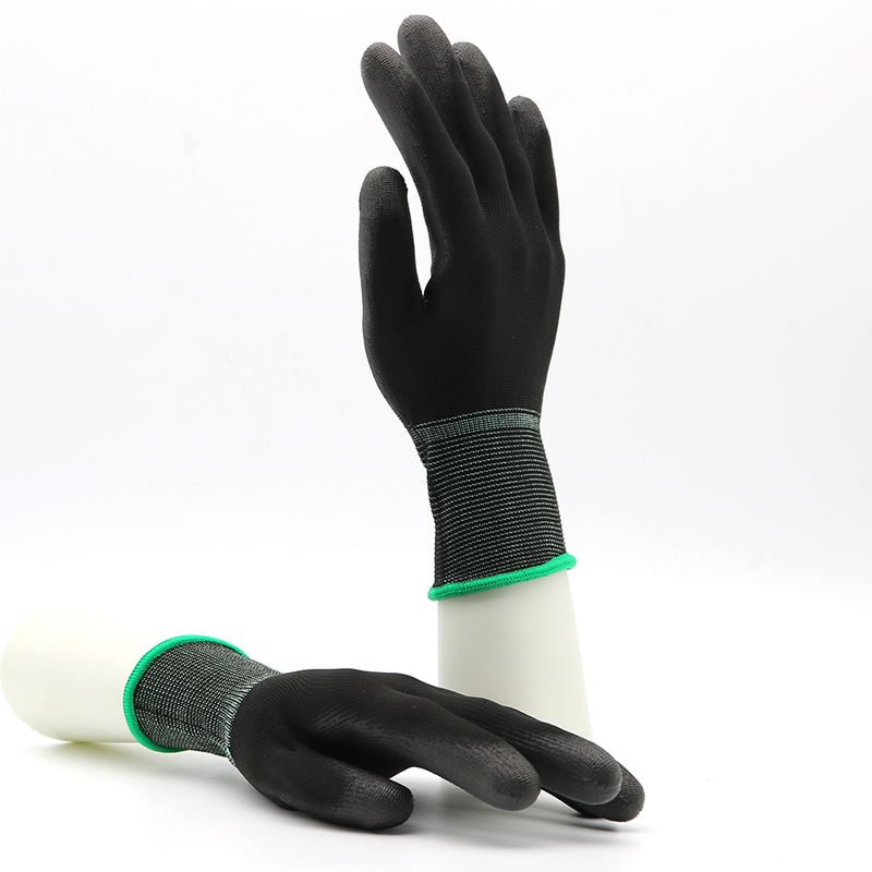 Oil Chemical Resistant Nylon Liner Black PU Coated Safety Work Gloves