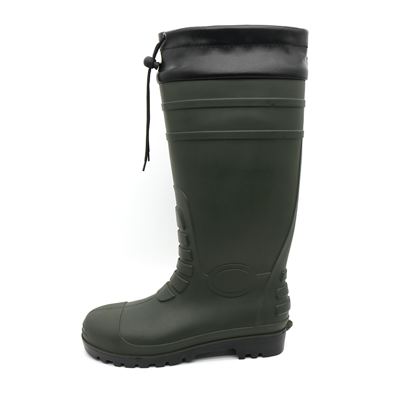 Green Waterproof Steel Toe PVC Knee Boots with PU Collar