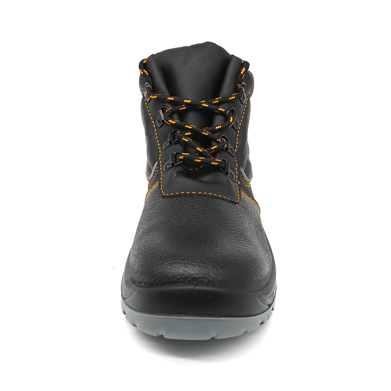 Non Slip Black Leather Men Industrial Safety Shoes with Steel Toe