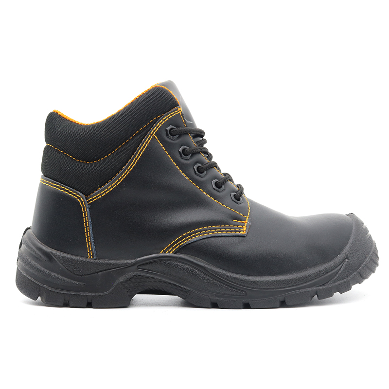 Black Leather PU Sole Safety Shoes for Men Steel Toe