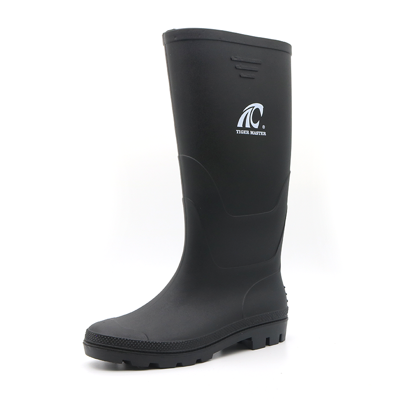 Black Waterproof Anti Slip Non Safety Pvc Rain Boots for Men With CE