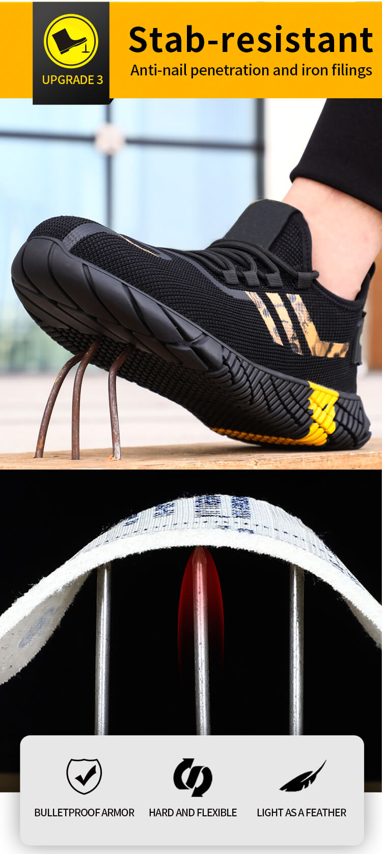Rubber Sole Anti Puncture Fashionable Safety Shoes Sneakers Steel Toe