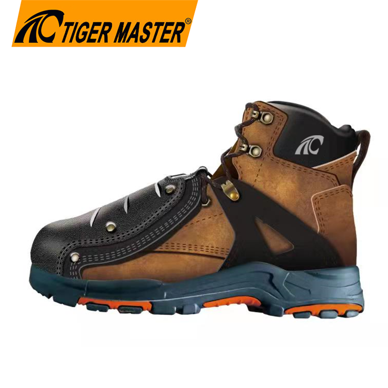 Brown Nubuck Leather Rubber Sole Composite Toe Mining Safety Boots for Men