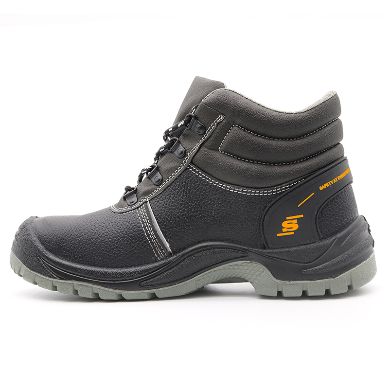 Black Cow Leather Anti Slip Steel Toe Puncture Proof Men Safety Shoes for Construction