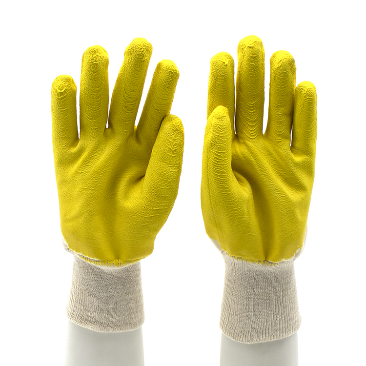 Yellow Anti Slip Oil Proof Open Back Latex Work Gloves Safety