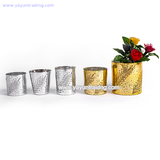  cylindrical electroplated gold glass candle shade for Christmas day