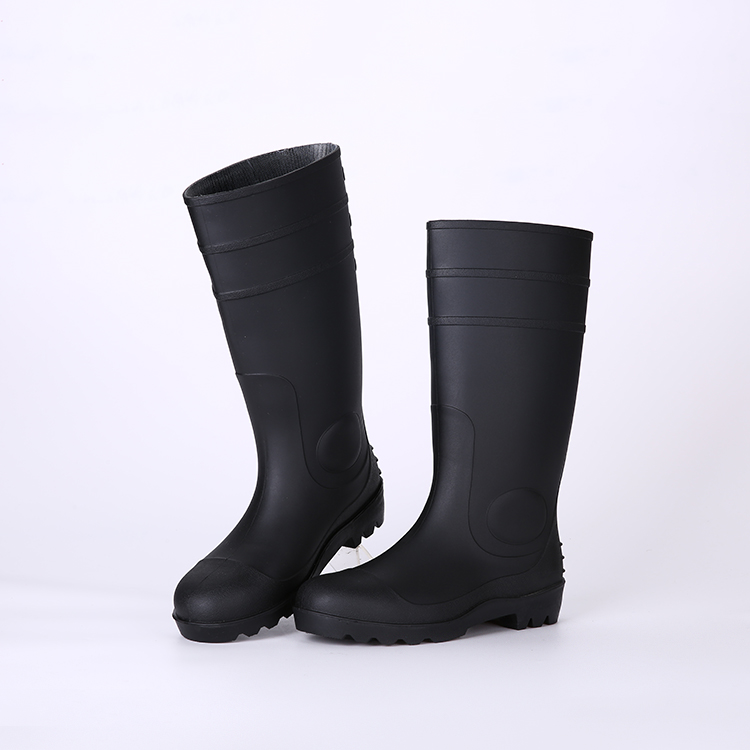 Cheap black pvc rain boots with steel toe and steel plate