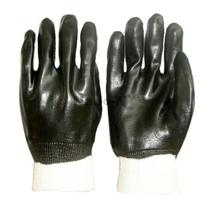 Knit wrist black PVC gloves