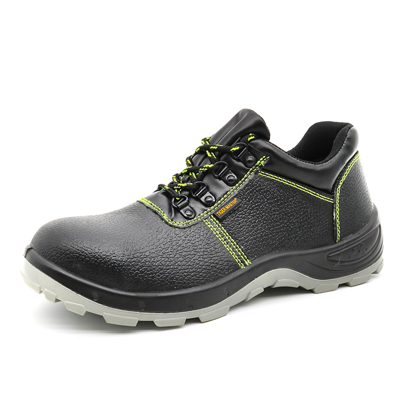 Black anti slip pu sole men steel toe safety shoes for construction