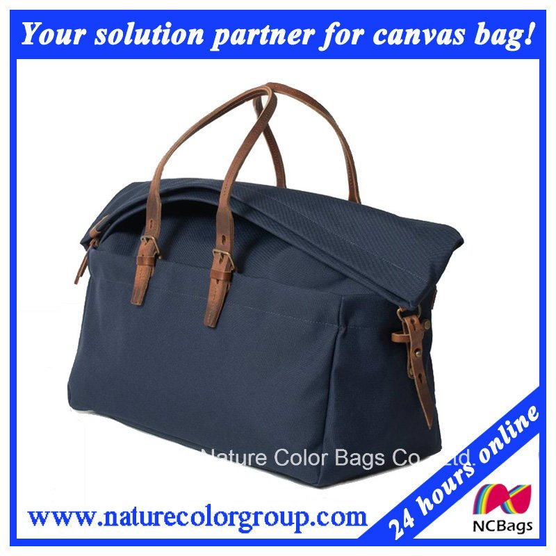 Classic Large Canvas and Leather Travel Handbag for Man or Woman