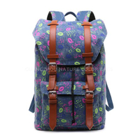 SP6058 large printed laptop backpack school student backpack with faux leather