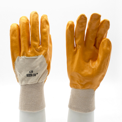 CE EN 388 Oil Resistant Open Back Yellow Nitrile Dipped Work Gloves