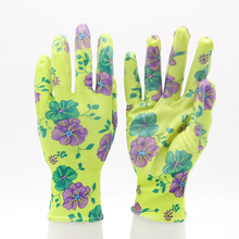 Polyester Liner Knitted Wrist Fashionable Nitrile Floral Gardening Gloves