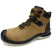 Abrasion Resistant Rubber Sole Genuine Leather Safety Men Boots for Work