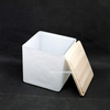 matte white square votive glass candle container with wood lid