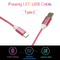 Cable USB LED que fluye para el tipo C con carga rápida