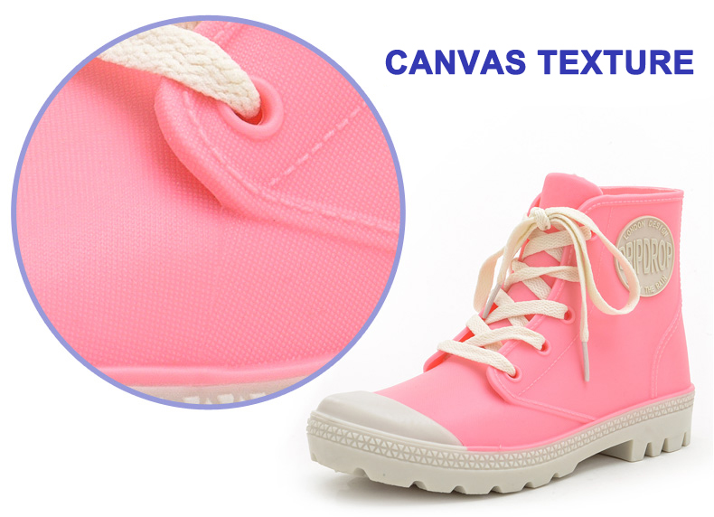 Fashion pink ladies ankle rain boots with lace