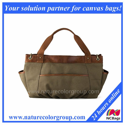 Vintage Canvas Tote Bag with Shoulder Strap and Leather Trim, Large