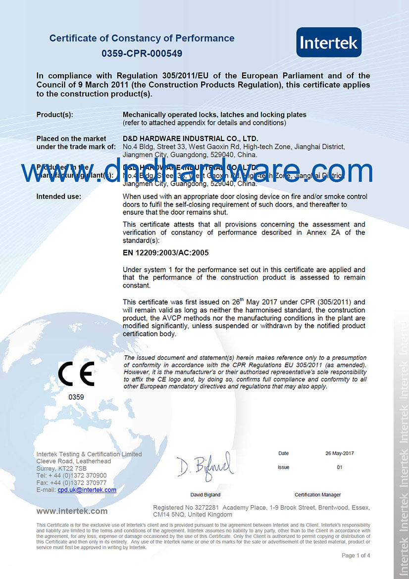 Cerraduras de embutir EURO- Certificado CE - D & D HARDWARE