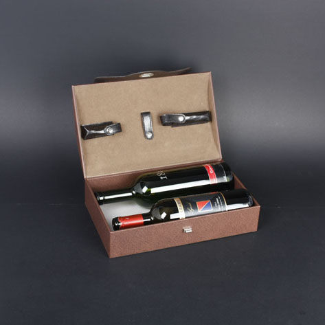 Wine Box Manufacturer Brown PU leather wine package