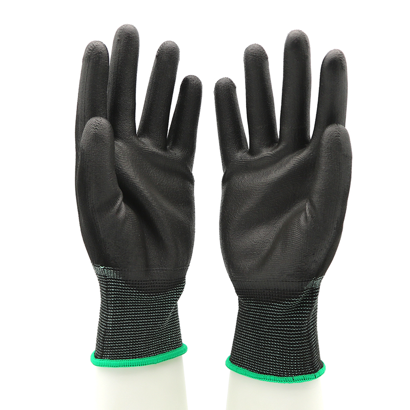 Oil Chemical Resistant Nylon Liner Black PU Coated Safety Work Gloves
