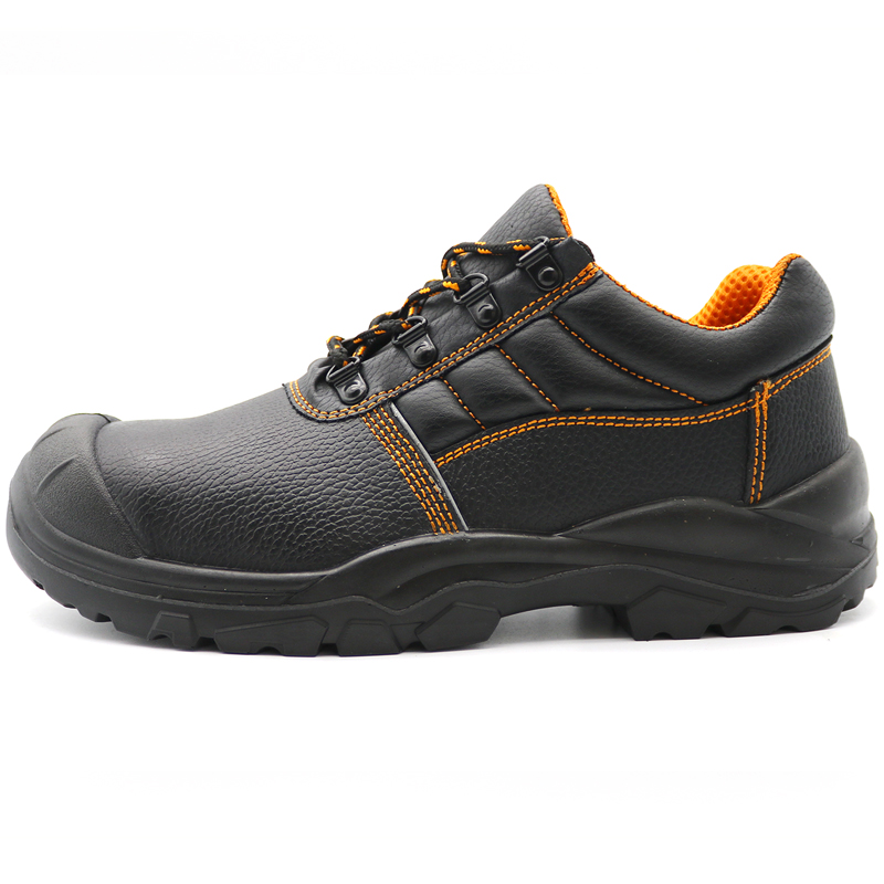 Anti Slip Black Leather Steel Toe Cap Puncture Proof Work Shoes Low Ankle