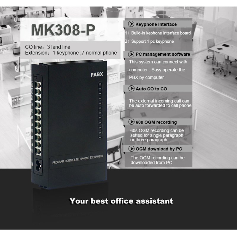 Mini PBX 308 office system with PC billing software (MK308