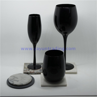 Classical Pure Black Egg Shape Glass Wine Cup with Stone And Slate Cup Mats