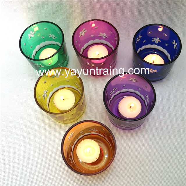 metallic matte amber colored glass candle container cup for home decoration