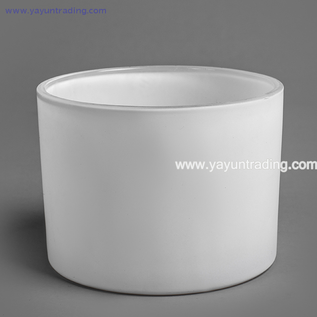 Hot Sale Cylindrical shape Frosted White Glass Candle Holder 