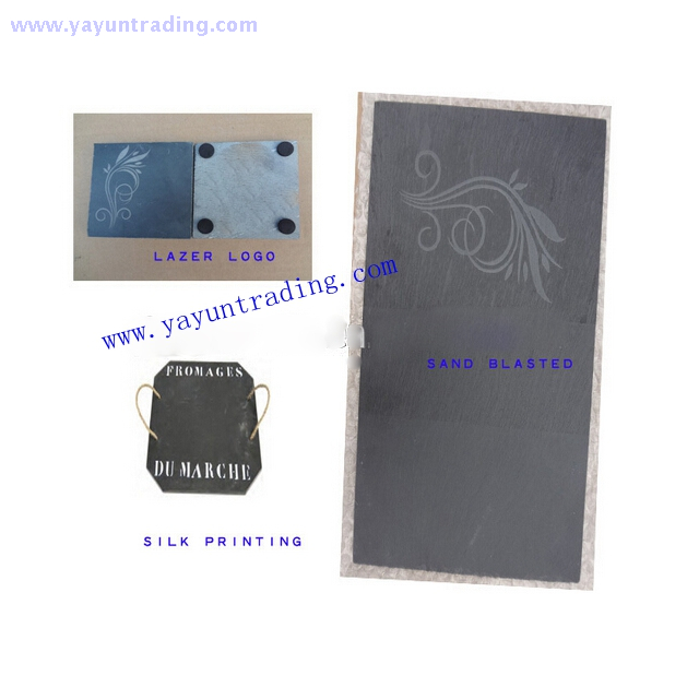 engraved sandblasted lase engraving hand made round and square black slate coaster holder
