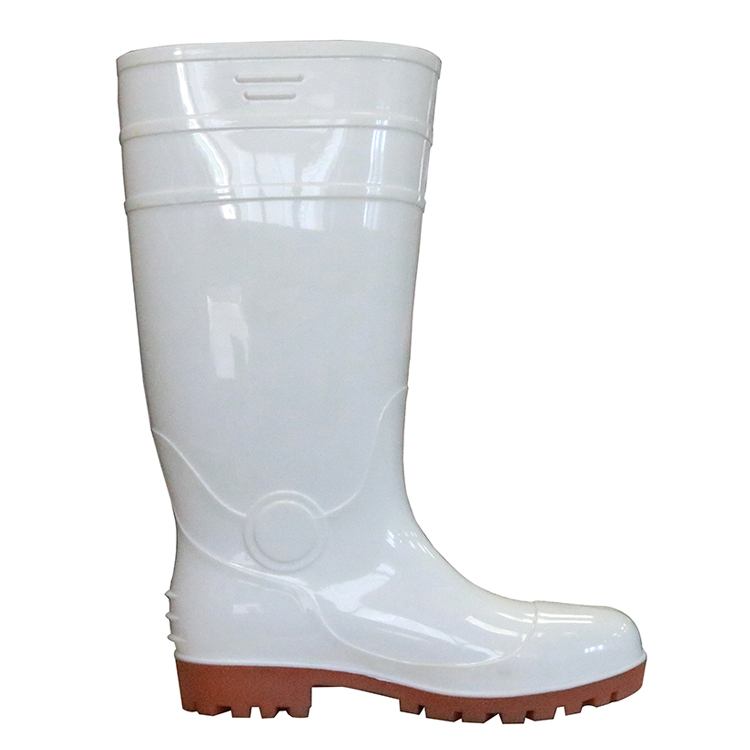 White Food Industry Water Proof Steel Toe Cap Anti Slip Pvc Glitter Safety Rain+boots 