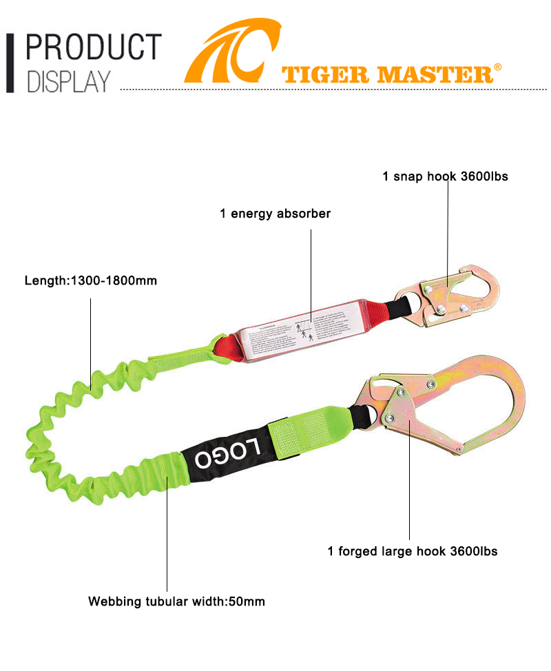 ANSI Z359. 13 Certified 1 Hook Safety Harness Energy Absorber Lanyard