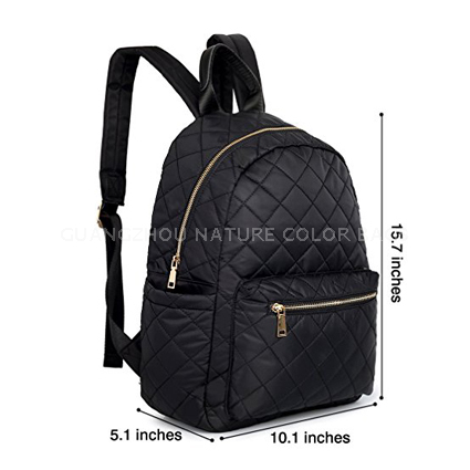 QB-003 Black quilted nylon daypack backpack for women