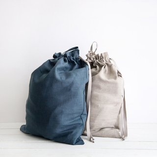 Natural linen Drawstring Backpacks Large laundry bag