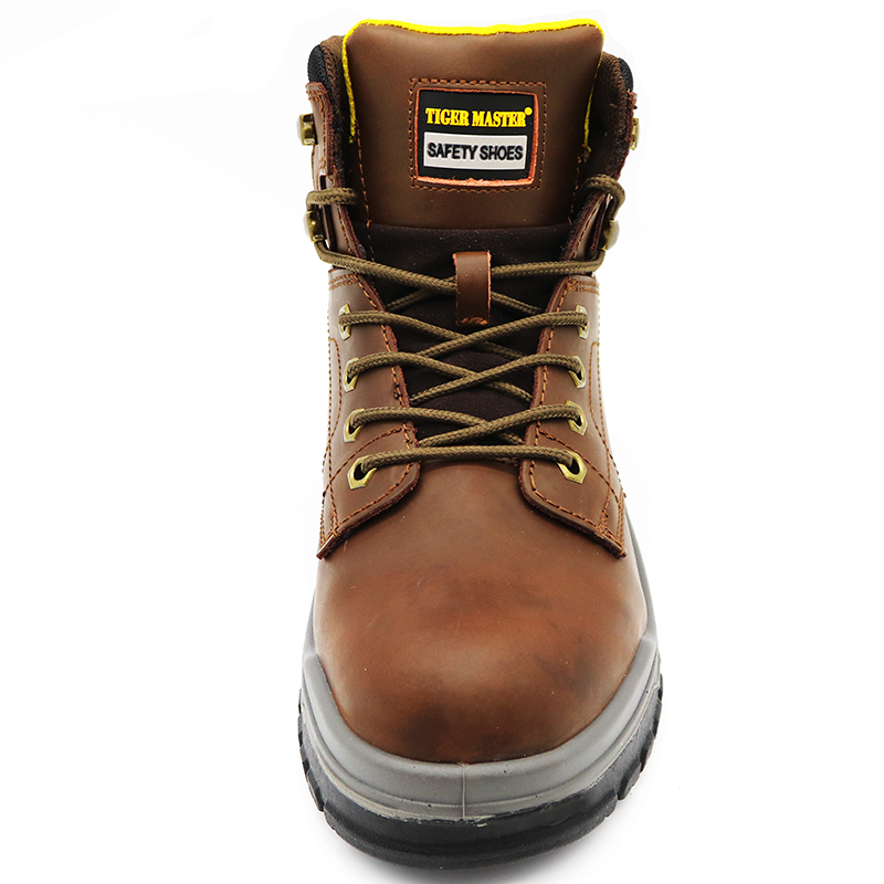 Anti Slip Brown Leather Puncture Proof CAT Mining Safety Boots Steel Toe