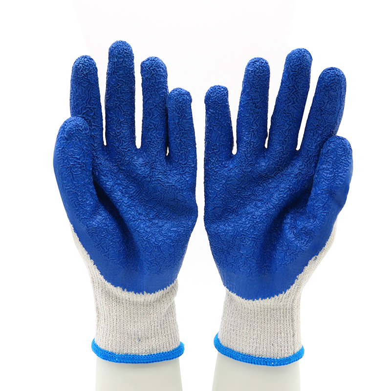 CE EN 388 Anti Slip Poly-cotton Blue Latex Work Gloves Custom Logo