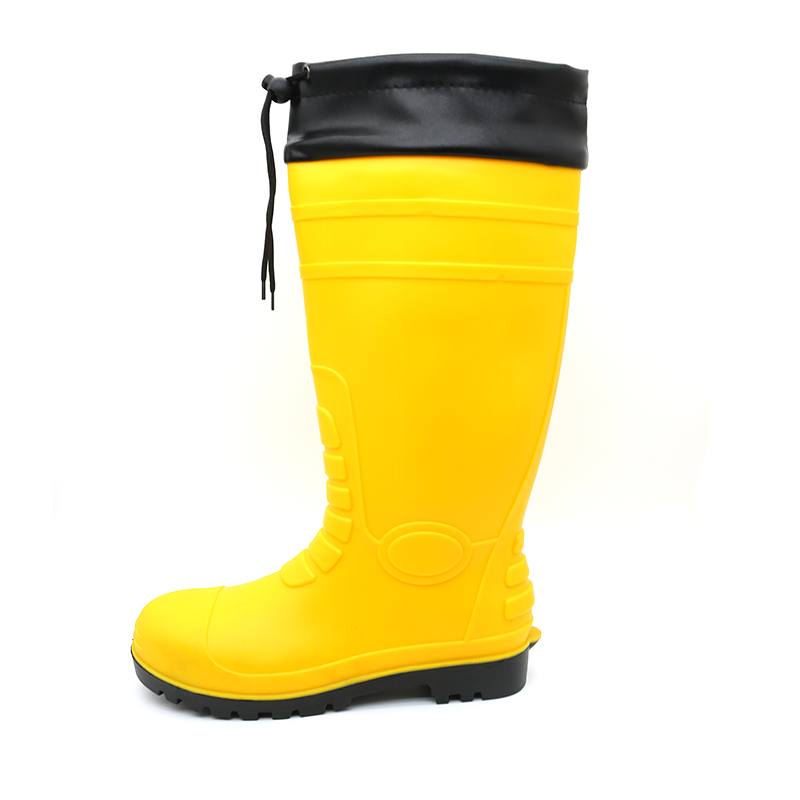 Yellow Anti Slip Steel Toe Gumboots Rain Boots with PU Collar