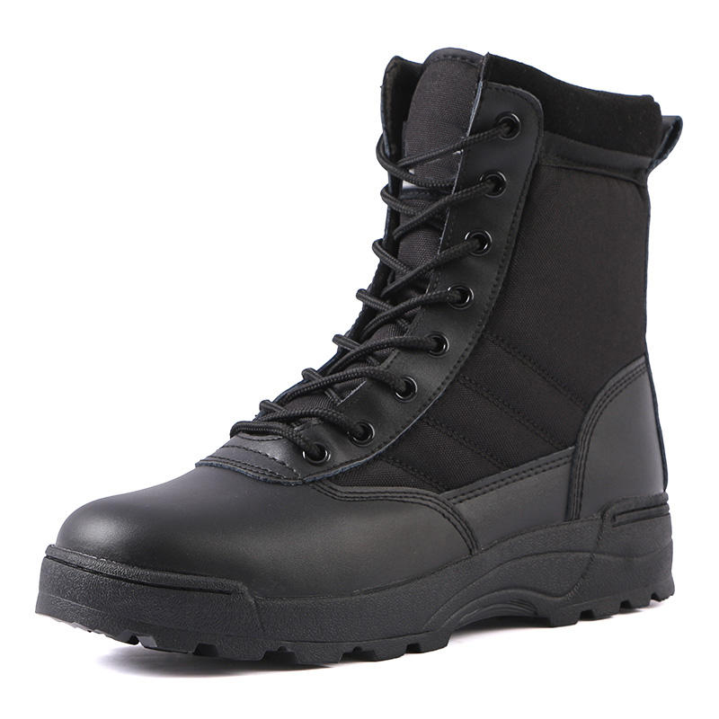 Black Leather Rubber Sole Steel Toe Outdoor Hiking Boots Safety