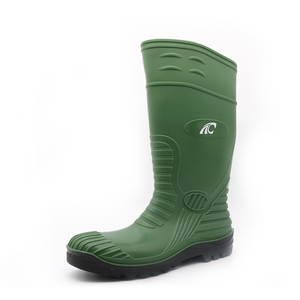 Waterproof Anti Slip Green Pvc Safety Rain Boots with Steel Toe