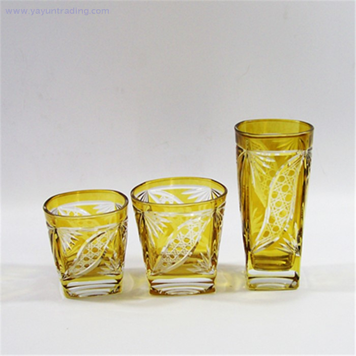 square amber colored engraved drinking beer wine glass tumbler