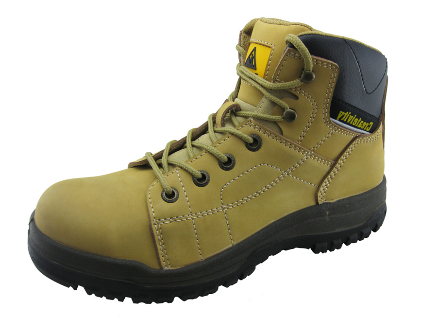 Split nubuck leather PU sole engineering working safety shoes