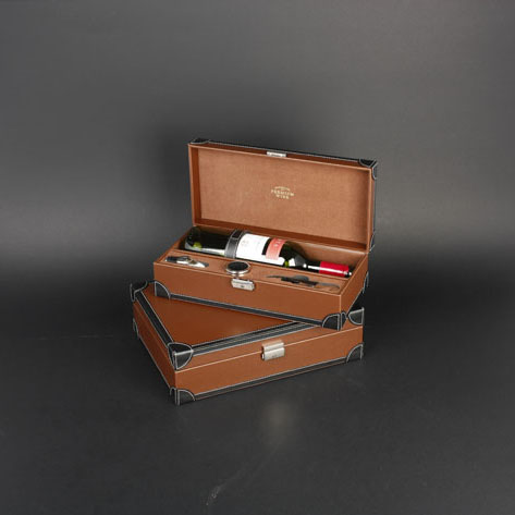 Wine Box Manufacturer Brown PU leather wine box for 375ml bottle