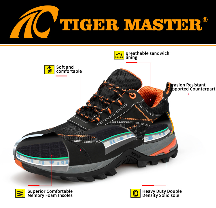 Shock Absorber EVA Rubber Sole Steel Toe Outdoor Hiking Safety Shoes for Men