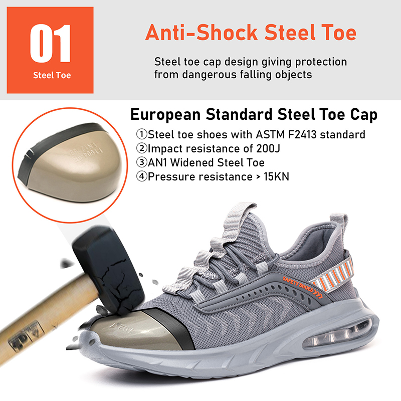 Shock Absorption Fashion Sport Safety Shoes Steel Toe