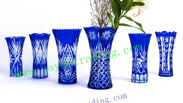 Mouth Blown And Hand Embossed Cobalt Blue Glass Vase 
